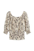 Blusa Arricciata a Fiori con Scollo a Barca