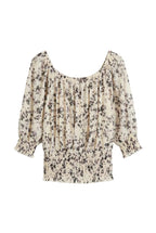Blusa Arricciata a Fiori con Scollo a Barca