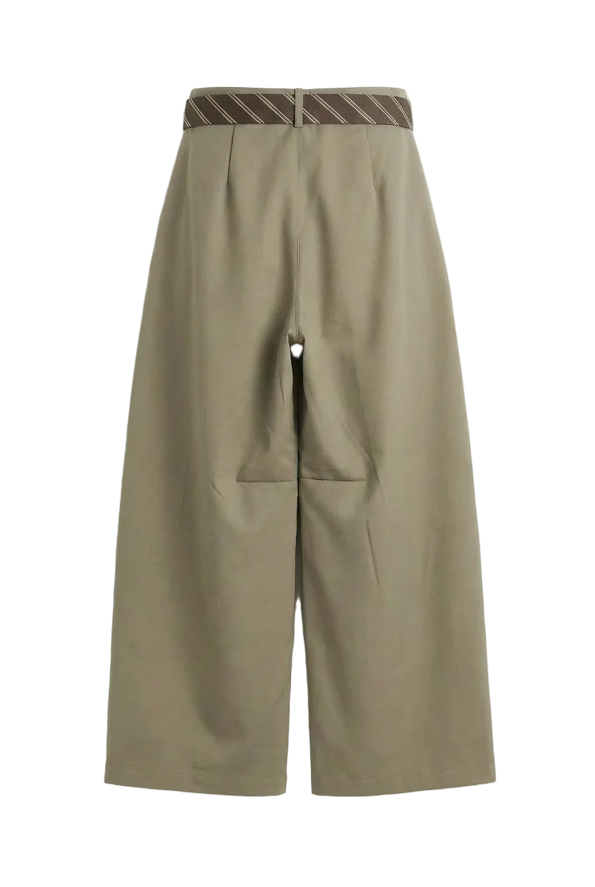 Pantaloni Wide-Leg con Cintura a Contrasto