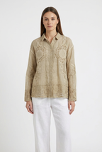 Camicia in Cotone con Ricami Intagliati e Dettagli Crochet
