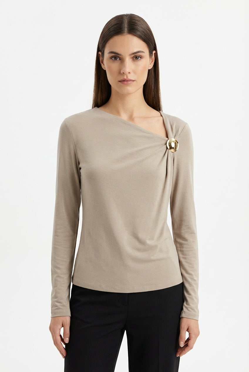 Maglia Assimetrica con Dettaglio Rimovibile