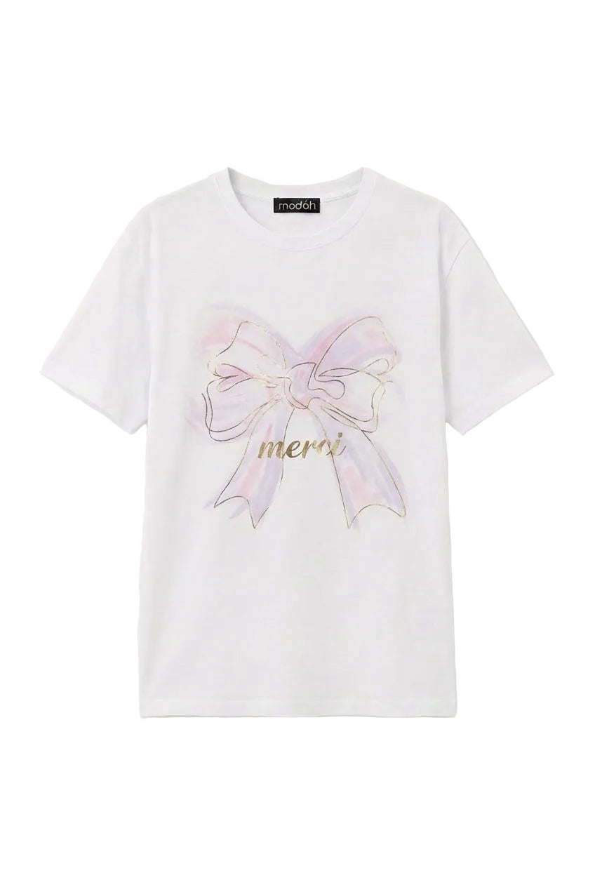 T-shirt "Merci" con Fiocco Artistico