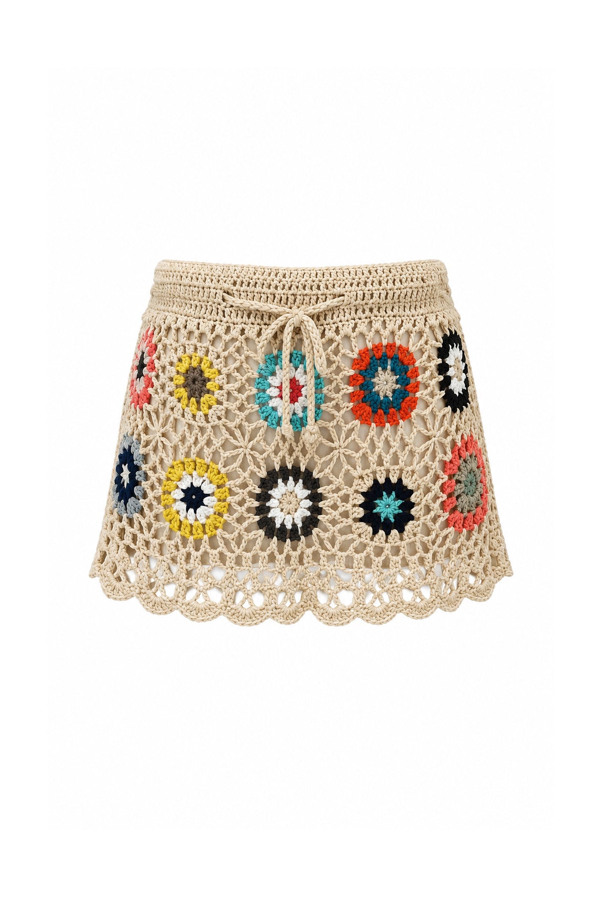 Minigonna Crochet Multicolor Beige