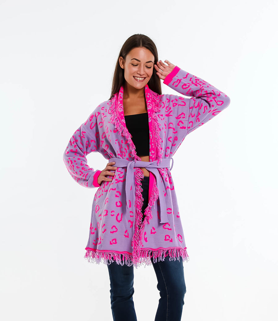 CARDIGAN ANIMALIER LXL LILLA/FUCSIA