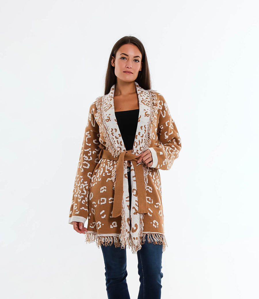 CARDIGAN ANIMALIER SM CAMEL/PANNA