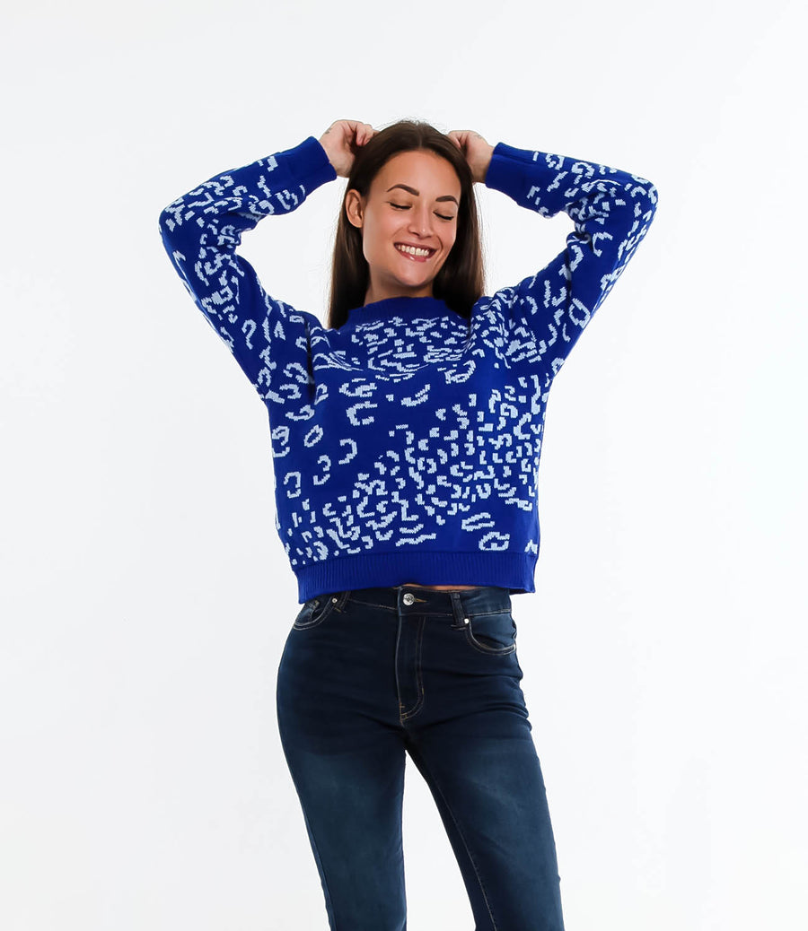 MAGLIONCINO ANIMALIER SM BLU/CELESTE