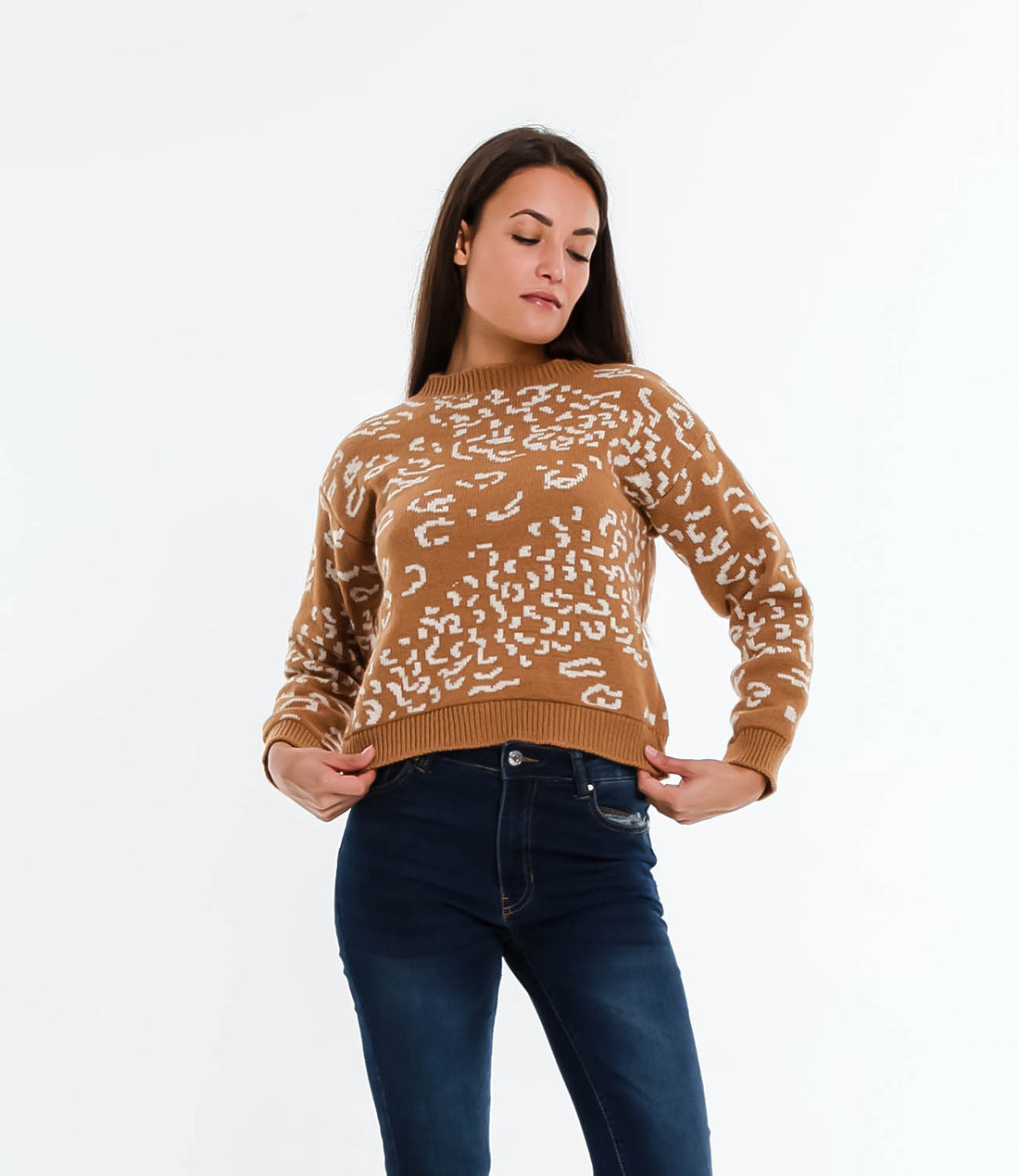 MAGLIONCINO ANIMALIER SM CAMEL/PANNA