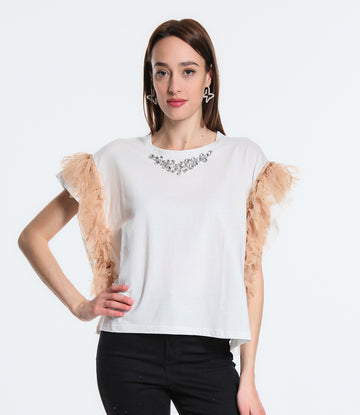 T-SHIRT TULLE SM BEIGE