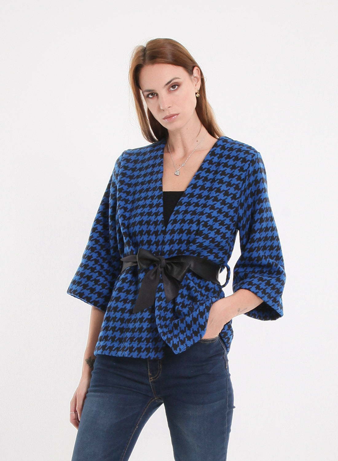 KIMONO PIED DE POULE SM BLU