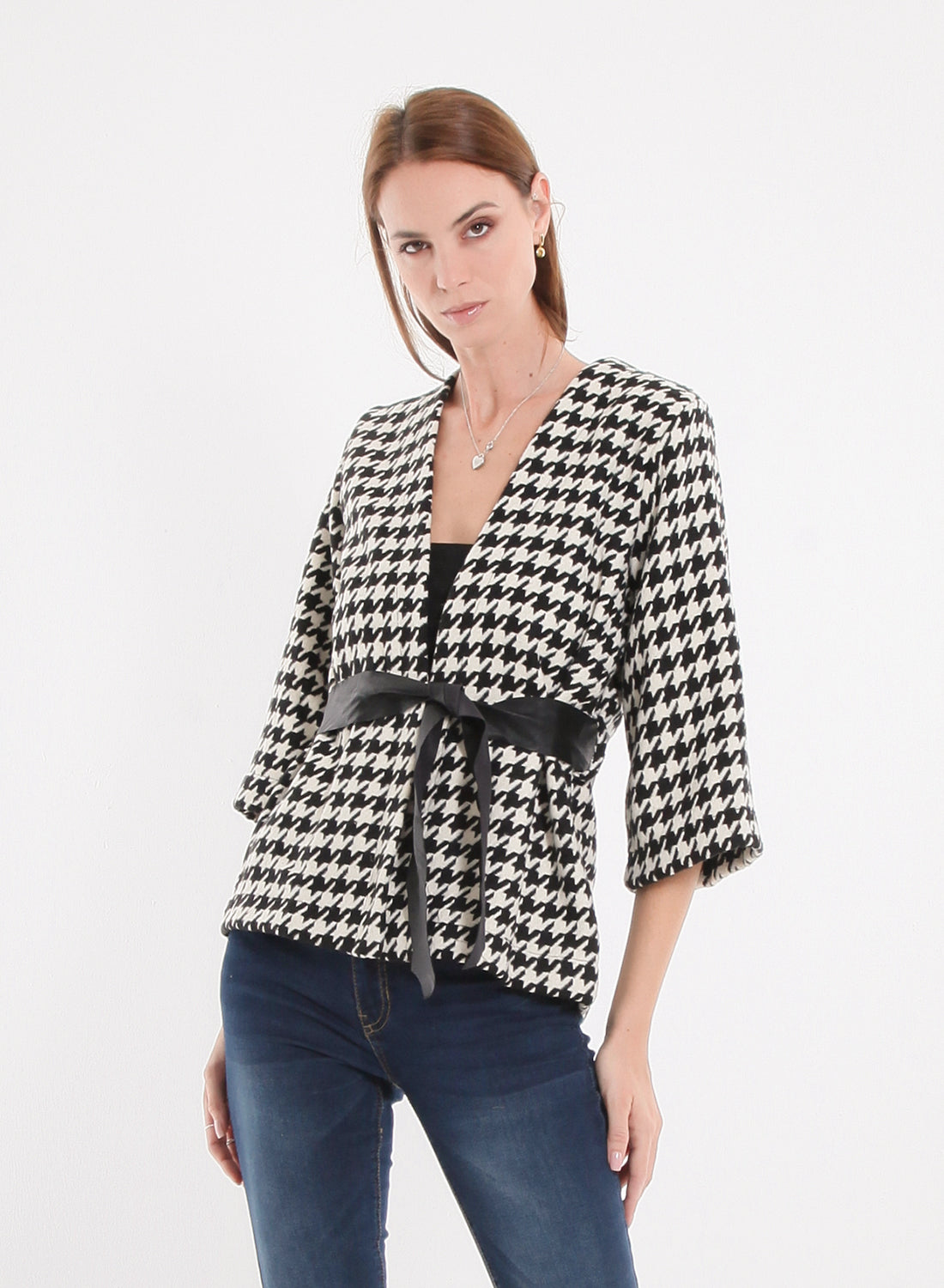 KIMONO PIED DE POULE SM NERO